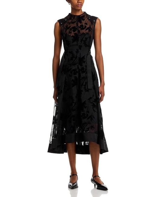 3.1 Phillip Lim Women's Black Flocked Organza Sleeveless Midi Dress 3.1 Phillip Lim Women's Black Flocked Organza Sleeveless Midi Dress