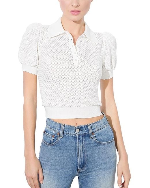 Alice + Olivia White Ramona Pointelle Polo Top
