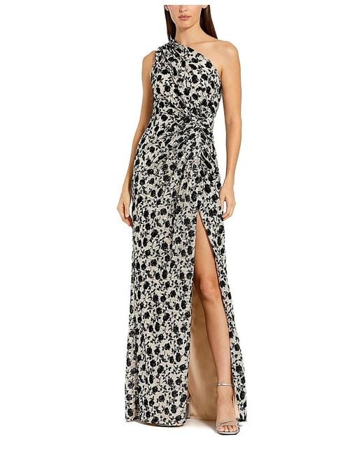 Mac Duggal Metallic Floral Sequin One Shoulder Column Gown With Slit