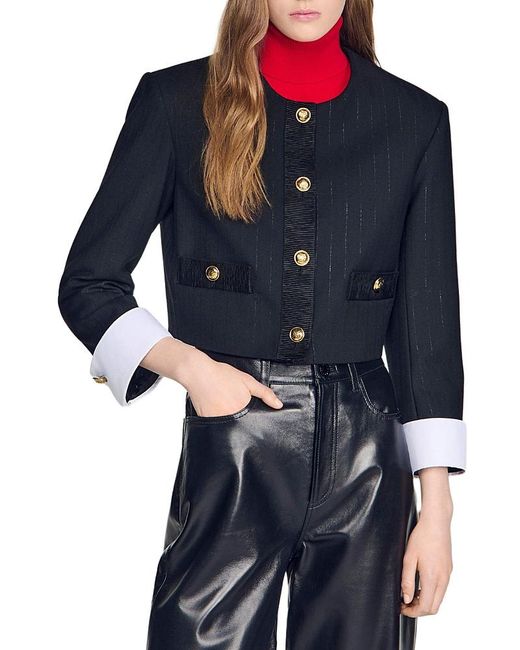 Sandro Blue Cropped Stripe Jacket