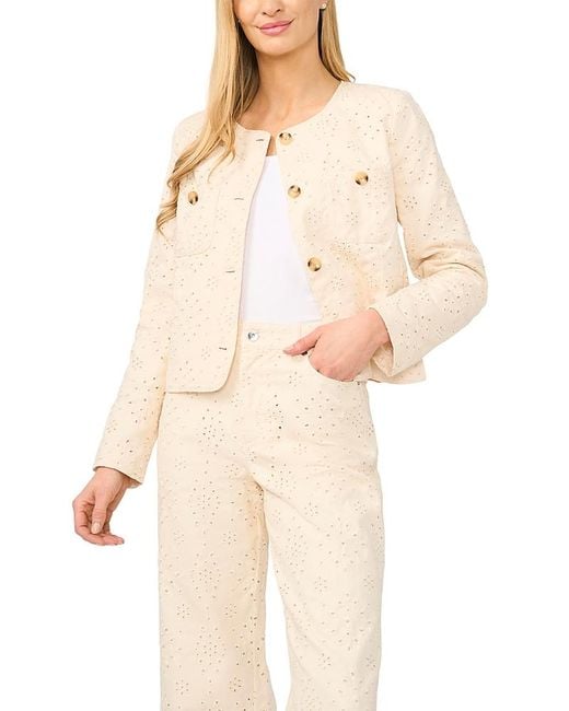 Cece Natural Collarless Eyelet Jacket