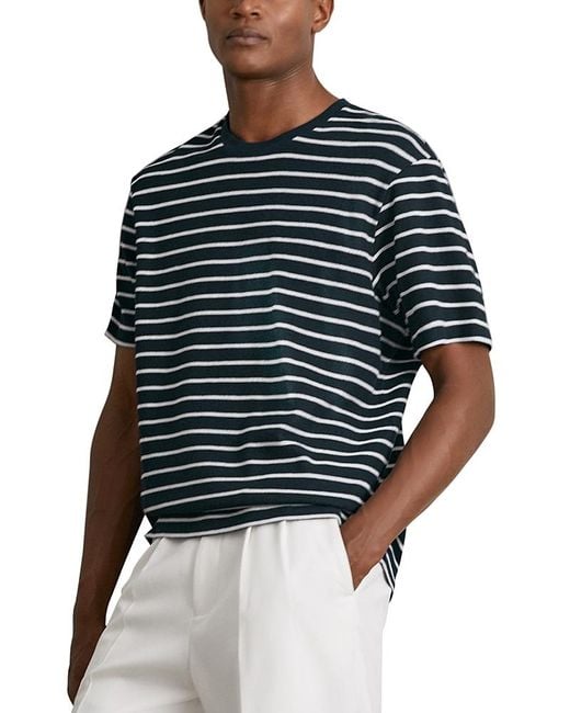 Reiss Blue Woodhall Textured Stripe Tee for men