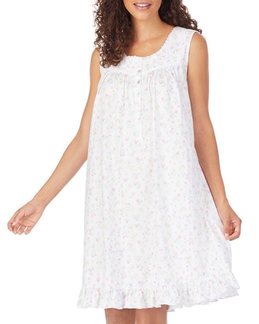 Eileen West Cotton Jersey Chemise Nightgown in White Floral (White ...