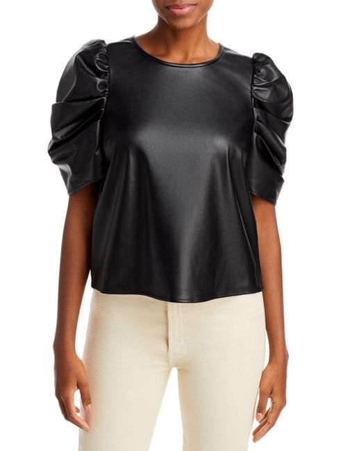 Joe's Jeans Kira Faux Leather Puff Sleeve Top in Black Lyst