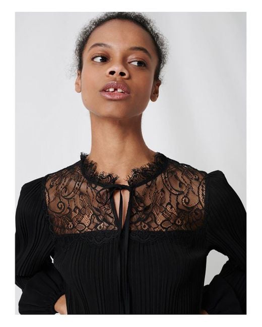 pleated lace inset gown