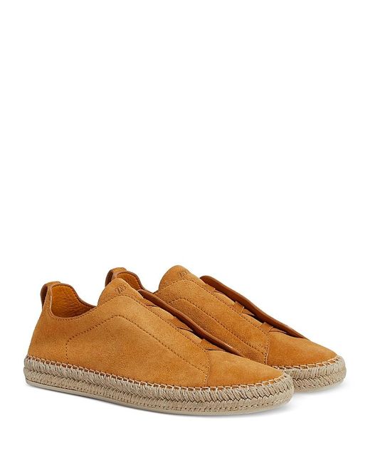 Zegna Brown Suede Triple Stitch Espadrilles for men
