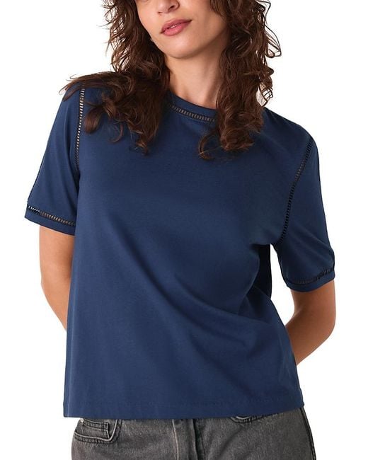 Whistles Blue Openwork Trim Tee