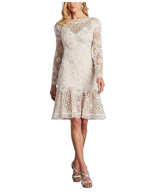 存在感を放つ【TADASHI SHOJI】Idly Embroidered Illusion Dress Tadashi Shoji Idly Embroidered Illusion Dress in Natural | Lyst