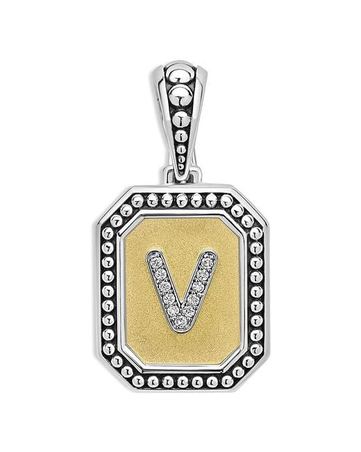 Lagos Metallic Signature Caviar Sterling & 18K Octagon Diamond A Initial Charm, 0.05 Tcw