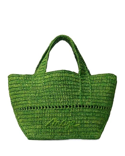 Maje Green Crocheted Raffia Mini Tote