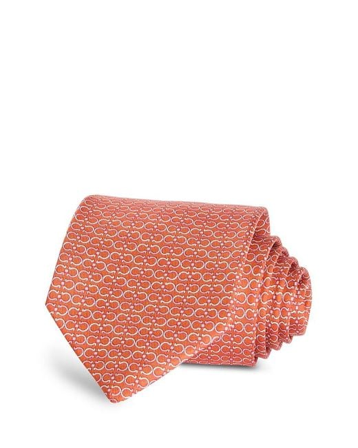 Ferragamo Orange Silk Classic Gancini Tie for men