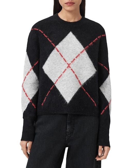 AllSaints Black Lou Argyle Sweater
