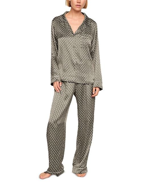 Eberjey Gray Inez Printed Washable Silk Long Pajama Set