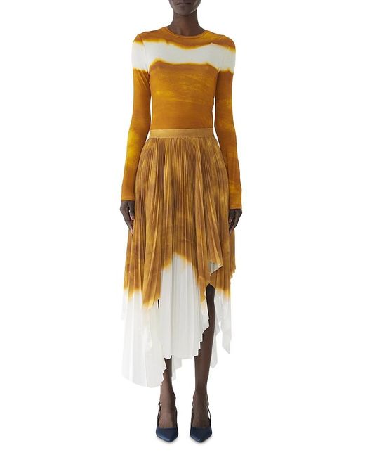 Jason Wu Metallic Painted Stripe Pleated Asymmetrical Skirt