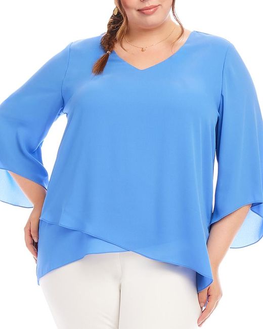 Karen Kane Blue Plus Size Crossover Hem Top