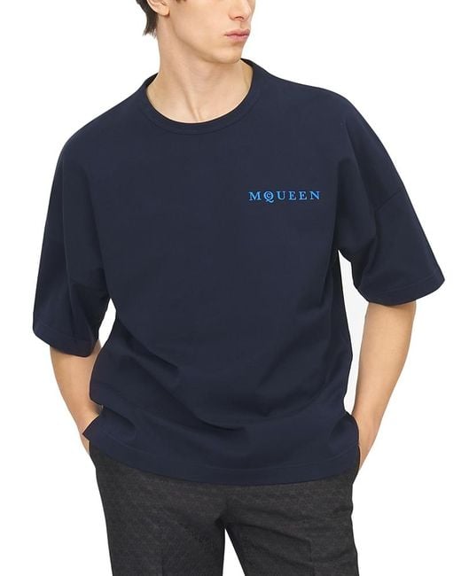 McQueen Blue Cotton Logo Tee for men
