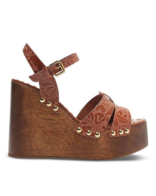 Farm Rio Brown Embossed Wedge Sandals