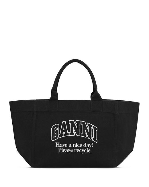Ganni Black Contrast Logo Xxl Shopper Tote