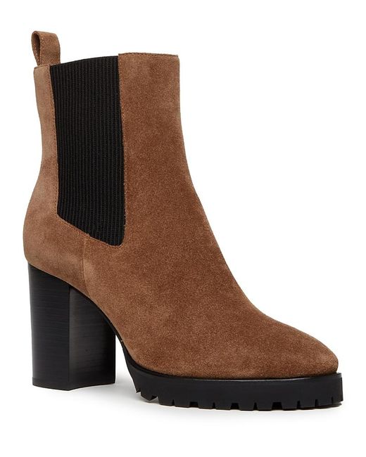 PAIGE Women's Brown Izzy Stretch Block Heel Ankle Boots