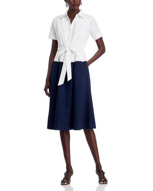 Tahari Blue Short Sleeve Button Down Colorblock Dress