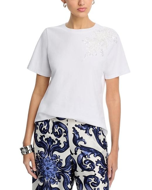 Gracia White Sequinned Applique Tee