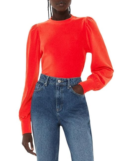 Whistles Red Puff Sleeve Cord Top
