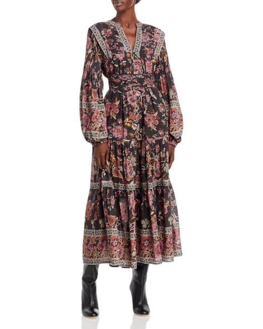 Sea Cotton Nyc Tess Printed Long Sleeve Maxi Dress in Black (Brown) | Lyst