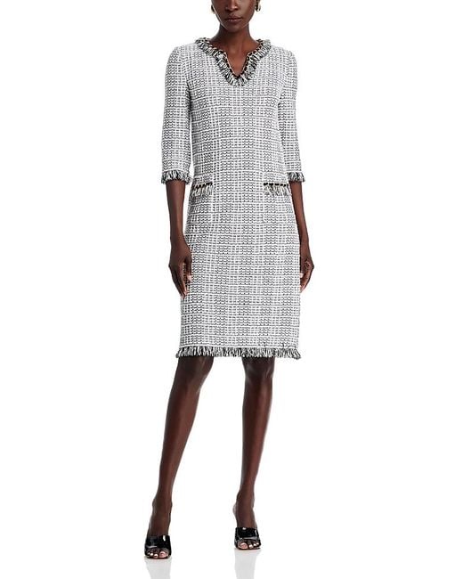 Misook Gray Fringe Trim Shift Dress