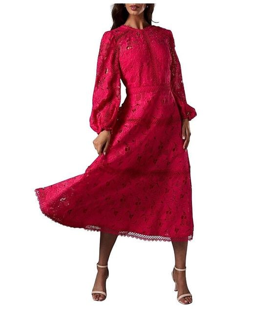 Coast Lace Panelled Long Sleeve Dress in Red | Lyst