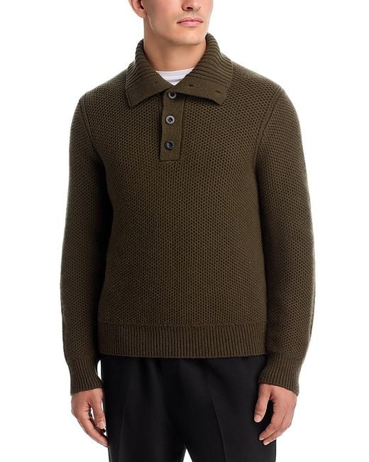 Vince Brown Honeycomb Wool Long Sleeve Mock Neck Sweater for men