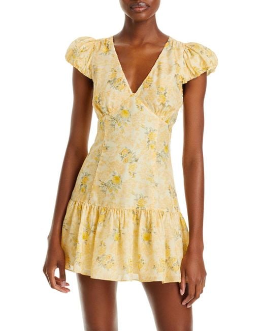 LoveShackFancy Russ Silk Floral Puff Sleeve Dress in Yellow | Lyst