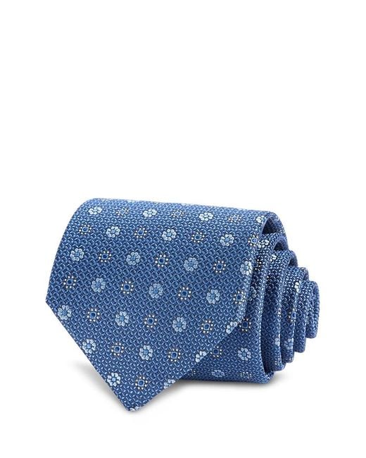 David Donahue Blue Floral Pattern Silk Classic Tie for men