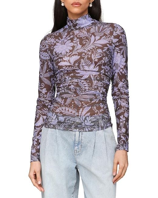 Avec Les Filles Women's Purple Mock Neck Side Ruched Top