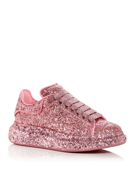 Alexander McQueen Leather Oversized Glitter Low Top Sneakers in Pink Lyst