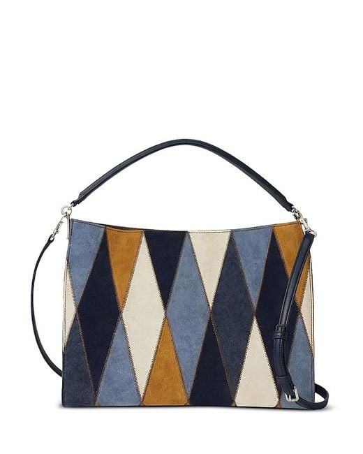 Veronica Beard Blue Vida Medium Patchwork Leather Crossbody Bag