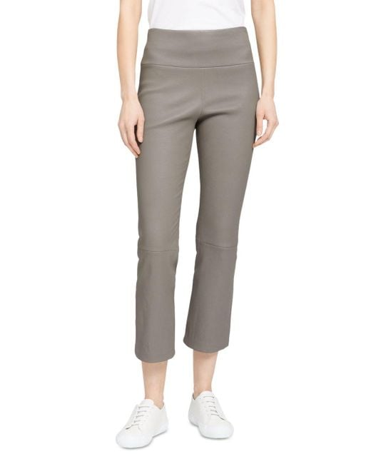 Theory Leather Cropped Kick Flare Pants in Smoke (Gray) Lyst
