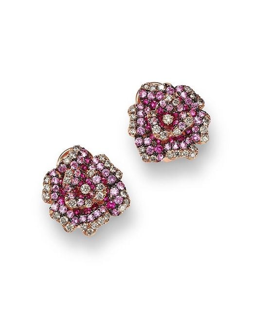 Bloomingdale's Fine Collection Red Sapphire & Diamond Rose Flower Earrings
