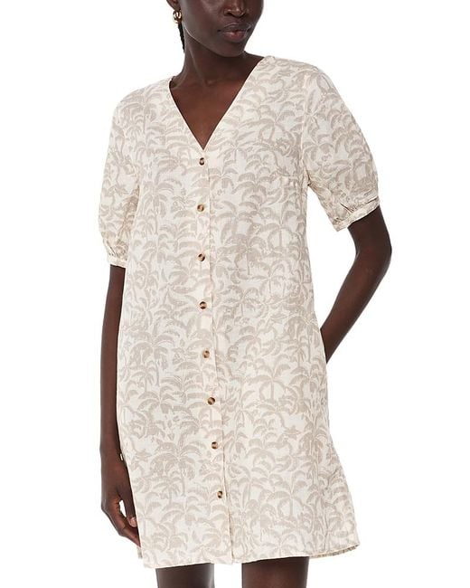 Whistles Natural Palm Print Linen Blend Dress