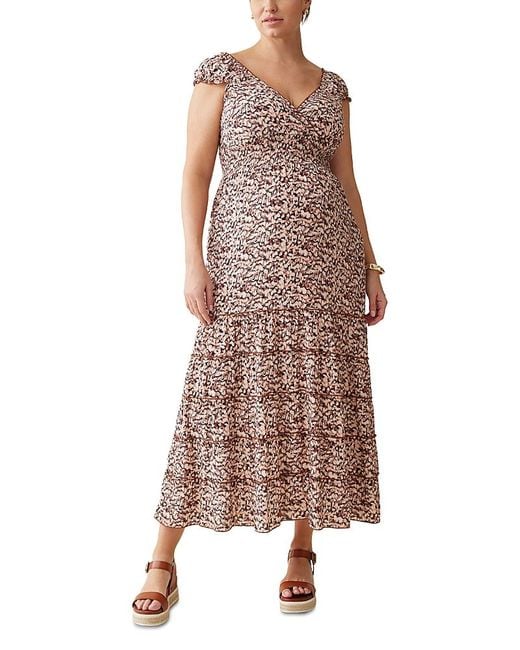 Ingrid & Isabel Brown Maternity Cap Sleeve Maxi Dress