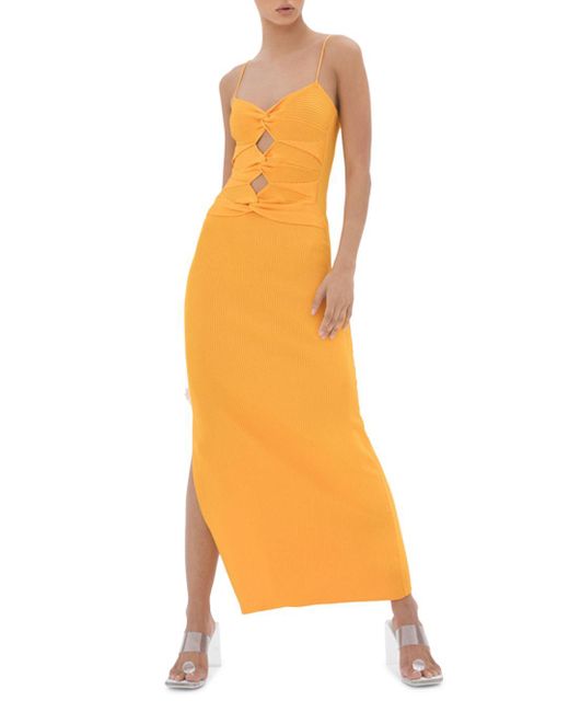 Cult Gaia Synthetic Honey Ribbed Knit Cutout Maxi Dress in Marigold