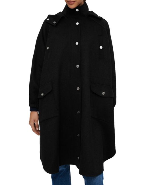 Maje Gape Long Hooded Coat in Black | Lyst