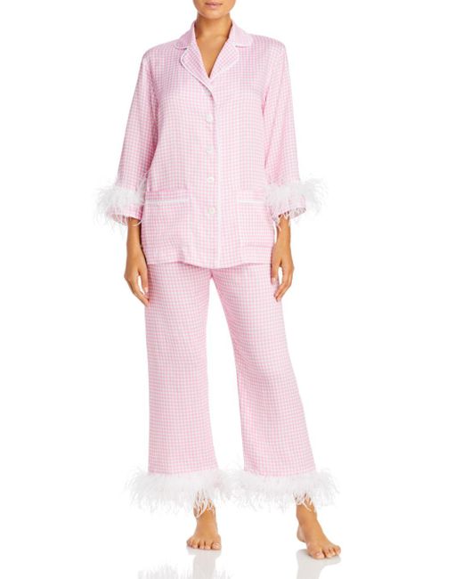 Sleeper Feather Trim Gingham Pajama Set in Pink Lyst