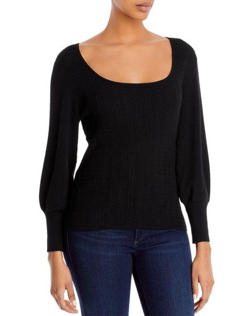 T Tahari Synthetic Blouson Sleeve Cable Knit Sweater in Black - Lyst