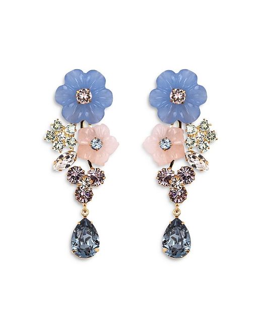 Jennifer Behr Blue Palmina Gemstone & Crystal Flower Statement Earrings