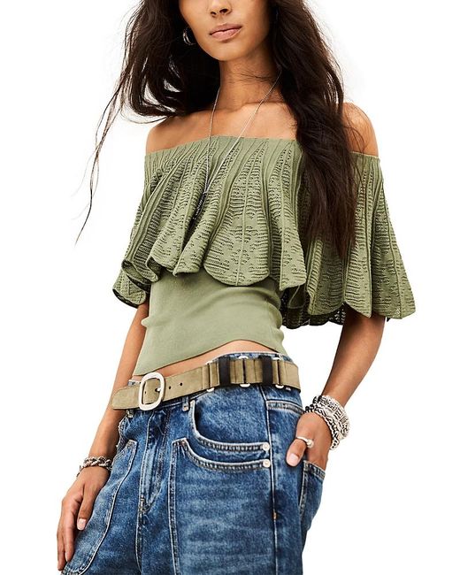 Ba&sh Green Salda Off-The-Shoulder Top