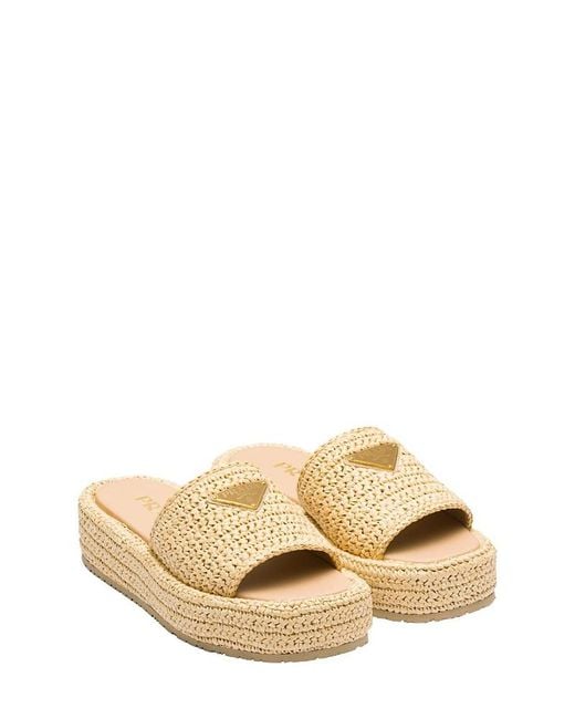 Prada Metallic Crochet Flatform Slides