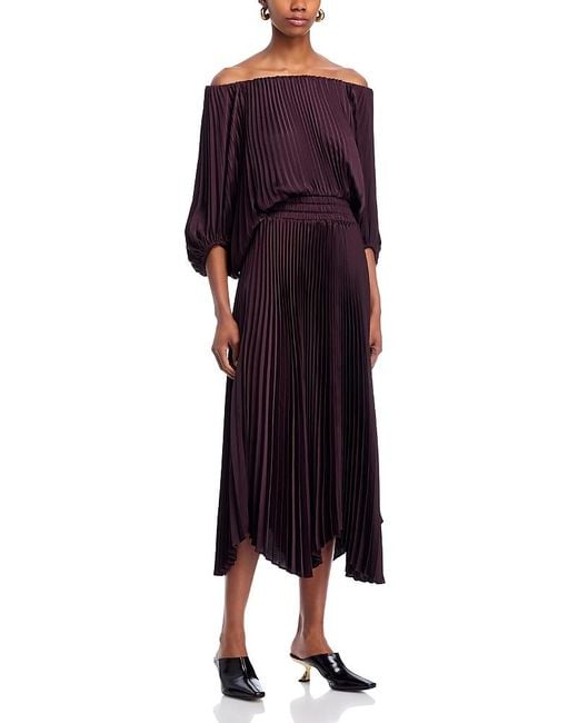 A.L.C. Purple A. L.C. Sienna Pleated Off-The-Shoulder Dress