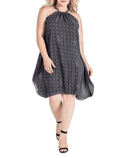 Standards & Practices Plus Print Choker Trapeze Chiffon Mini Dress in Blue  | Lyst