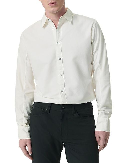Rag & Bone White Tomlin Stretch Dobby Button Front Shirt for men