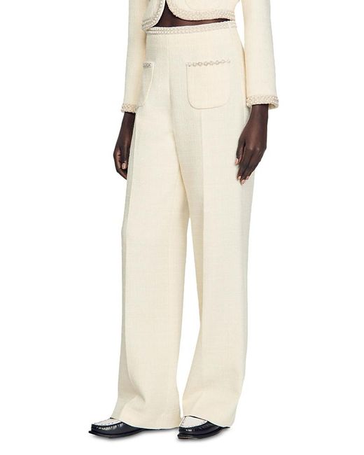 Sandro Natural Vaye Tweed Flare Pants